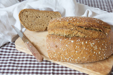 Newly-baked whole-grain bread.