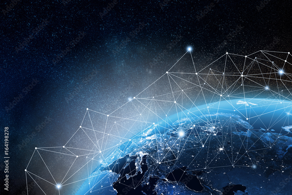 Wall mural global network on earth concept. 3d rendering elements of this image furnished by nasa