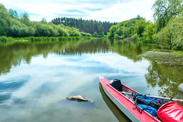 Two kayaks standing in water