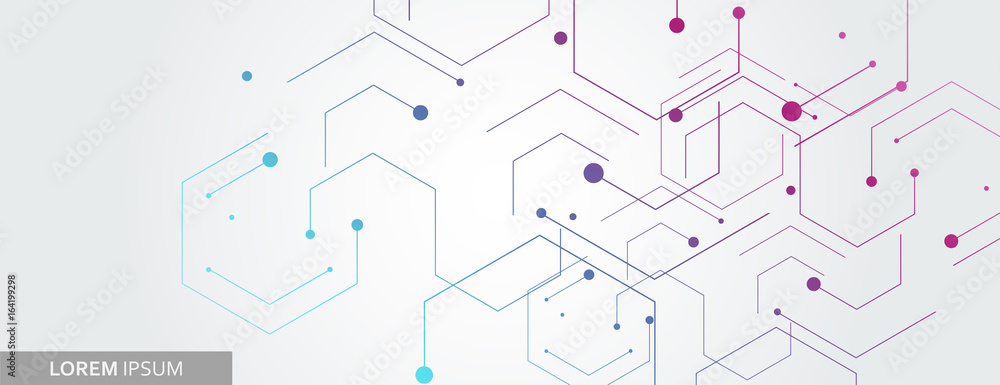 Poster vector banner design, white background with hexagon pattern