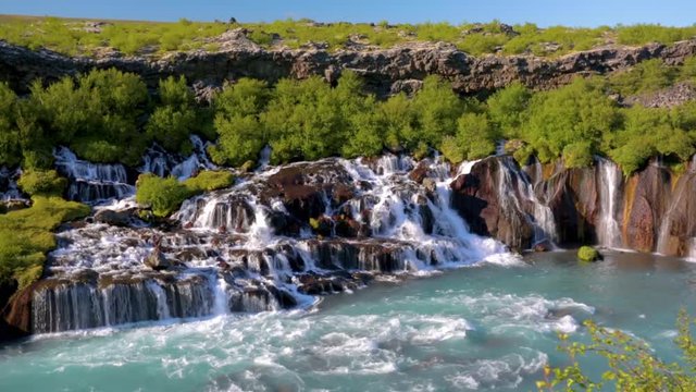 View of Hraunfossar waterfall in Iceland