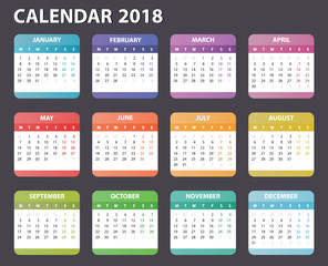 calendar for 2018 starts monday, vector calendar design 2018 year