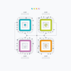 Business infographics template 4 steps with square