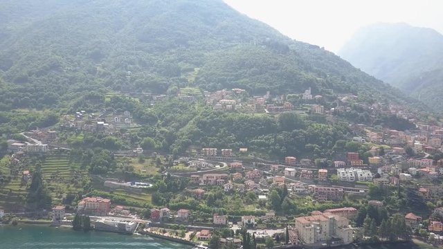 LAKE COMO, ITALY from the drone and the Italian Alps in background