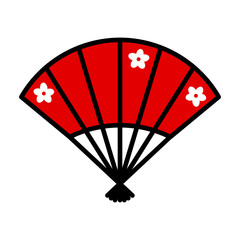 Red Japanese fan. Vector icon.