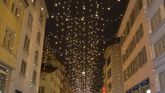 zurich night illumination christmas time famous walking street panorama 4k switzerland
