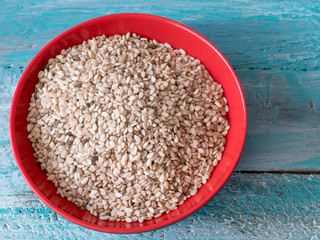 Close shot of a group of sesame seeds (Sesamum indicum)