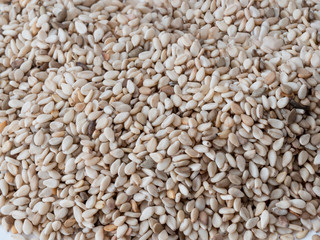 Close shot of a group of sesame seeds (Sesamum indicum)