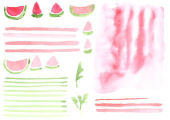 A set of elements painted in watercolor
