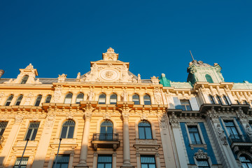 Fototapeta na wymiar Riga, Latvia. Art Nouveau Building Designed By Mikhail Eisenstein