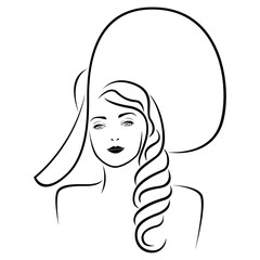 Lady in big hat portrait outline
