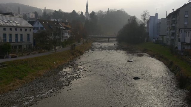 sunset sun light adliswil sihl river panorama 4k switzerland
