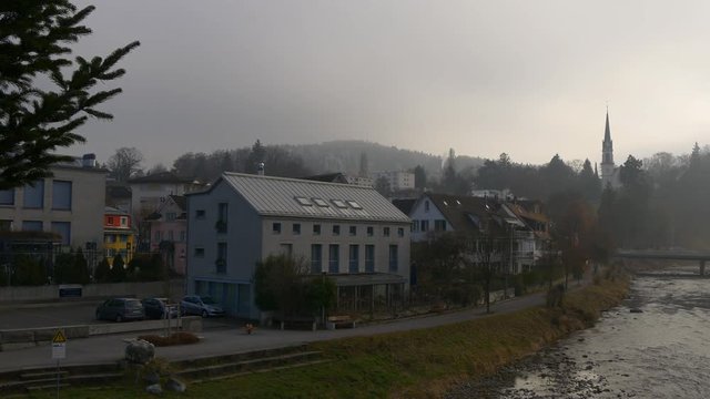 sunset sun light adliswil sihl riverside city panorama 4k switzerland
