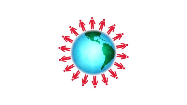 Looped motion video of people circling around globe