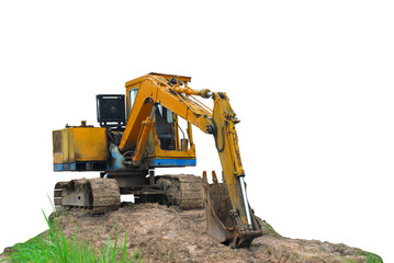 old excavator on white background