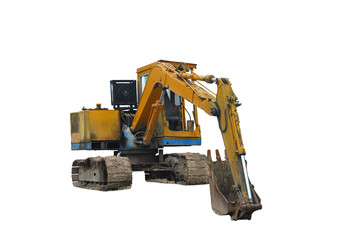old excavator on white background