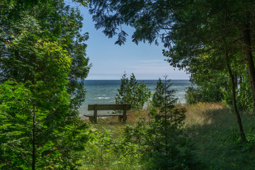 Bench Looking Out on Lake Michigan in Door County