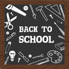Chalkboard wooden background school art and handcraft icons vector illustration.