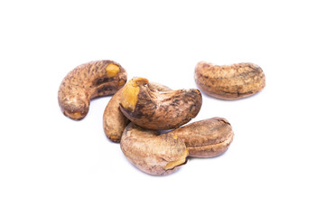 Roasted cashew nuts isolated on white background