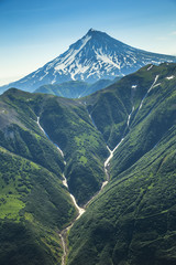 Kamchatka aerial views of mountains and volcanos 