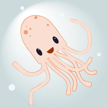 Funny cute cartoon octopus. Character sea animal illustration.
