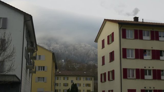 adliswil city morning fog hill day time walking panorama 4k switzerland
