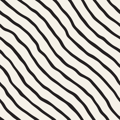 Seamless pattern with hand drawn waves. Abstract background with wavy brush strokes. Black and white freehand lines texture.