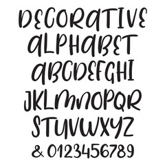 Hand drawn brush ink vector ABC upper and lower case letters set. Doodle comic font for your design.