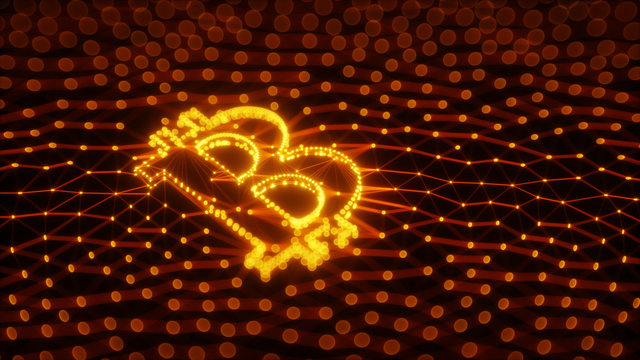 Abstract Bitcoin Sign Built as an Array of Transactions in Blockchain Conceptual 3d Illustration