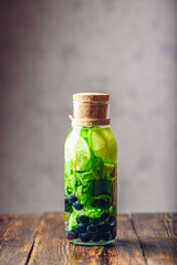 Bottle of Water with Lime, Mint and Blueberry.