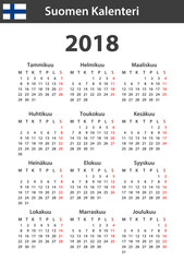 Finnish Calendar for 2018. Scheduler, agenda or diary template. Week starts on Monday