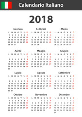 Italian Calendar for 2018. Scheduler, agenda or diary template. Week starts on Monday