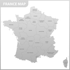 The detailed map of the France with regions or states
