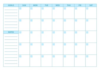 Empty Planner. Scheduler, agenda or diary template. Week starts on Sunday