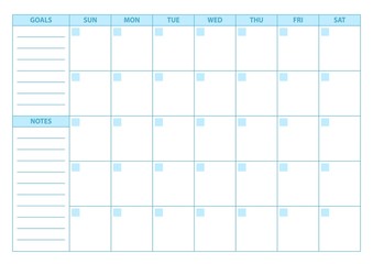 Empty Planner. Scheduler, agenda or diary template. Week starts on Sunday