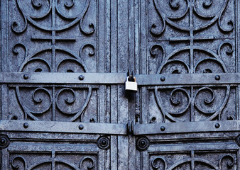 Closed. No way out. Metal medieval vintage door background
