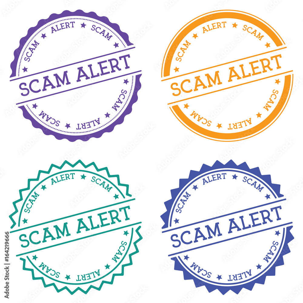 Poster scam alert badge isolated on white background. flat style round label with text. circular emblem vec