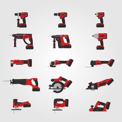 Red modern cordless power tools set
