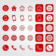 Business card icon set - red line icons