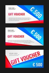 Gift vouchers template. White, blue, red gradient tricolor