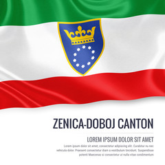 Federation of Bosnia and Herzegovina state Zenica Doboj Canton flag waving on an isolated white background. State name and the text area for your message. 3D illustration.
