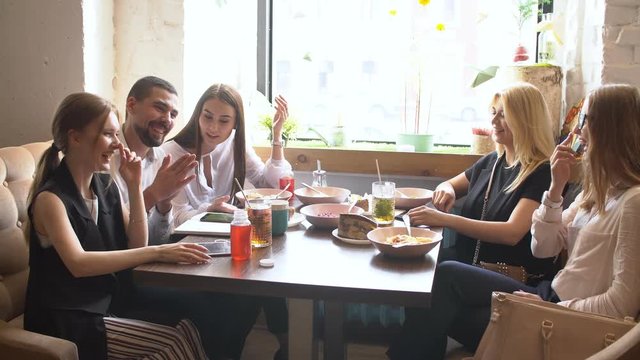 Group of friends people enjoy having lunch together
