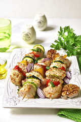 Grilled chicken kebab and vegetables.