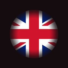 Circle Great Britain flag, isolated on black background, vector illustration.