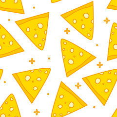 Summer pattern with cartoon pieces of cheese. Thin line flat design. Background with fun food.