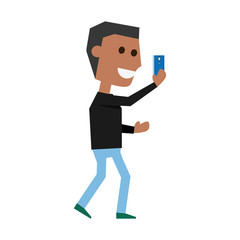 Young man with smartphone cartoon