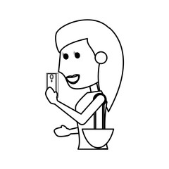 Fototapeta na wymiar Young woman with smartphone cartoon