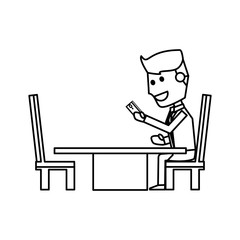 Young man with smartphone cartoon