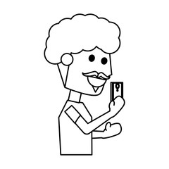 Young man with smartphone cartoon