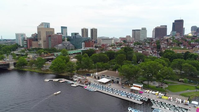 Aerial Boston Downtown park scene 4k 60p